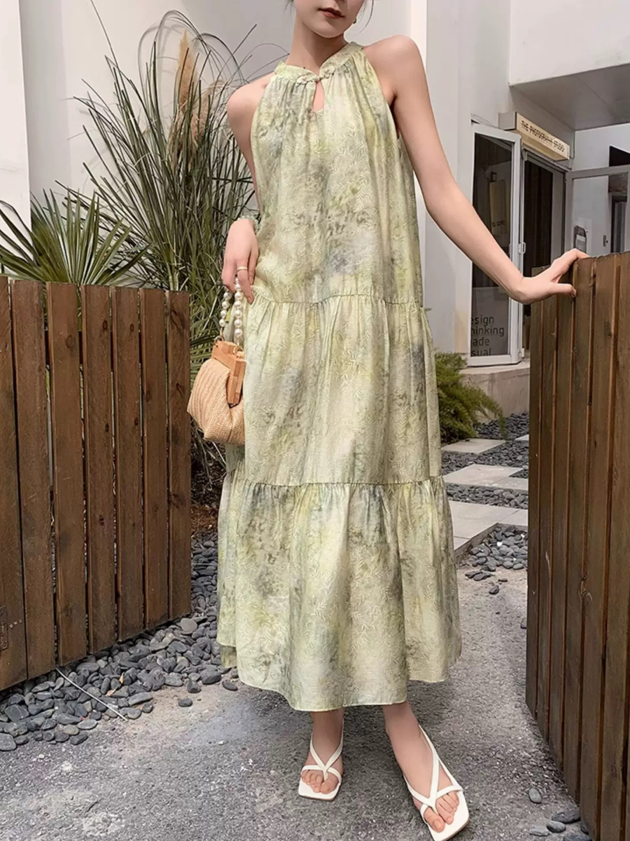 Yu Ceng Halter Neck Back Ribbon Tie Dress