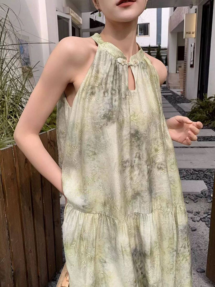 Yu Ceng Halter Neck Back Ribbon Tie Dress