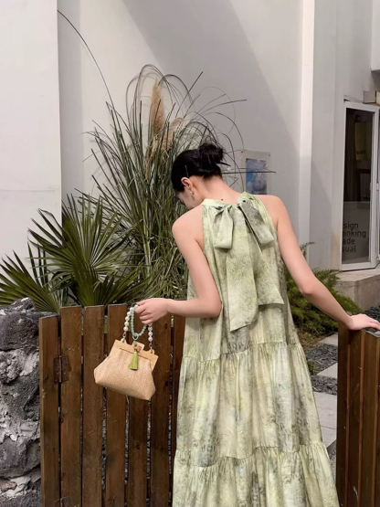 Yu Ceng Halter Neck Back Ribbon Tie Dress