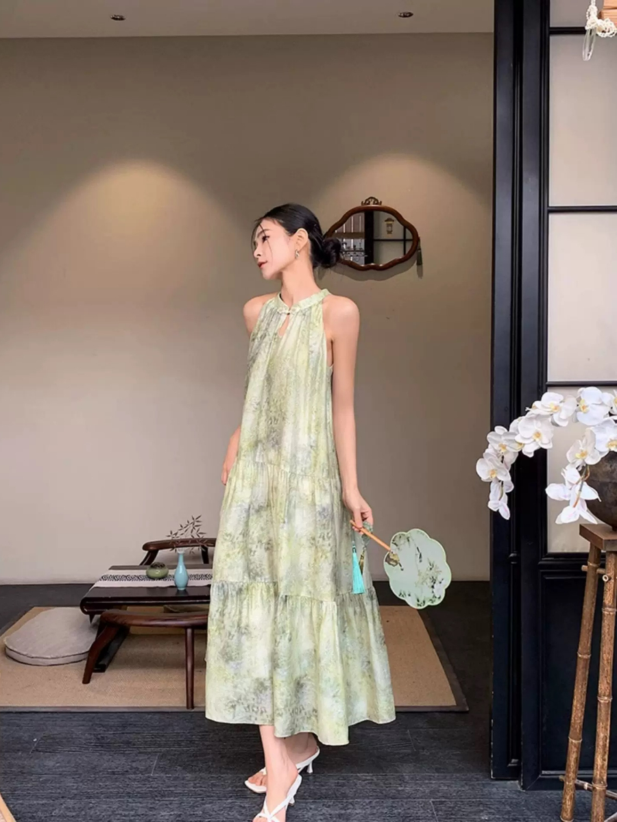 Yu Ceng Halter Neck Back Ribbon Tie Dress