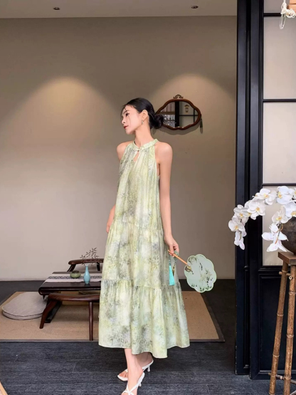 Yu Ceng Halter Neck Back Ribbon Tie Dress