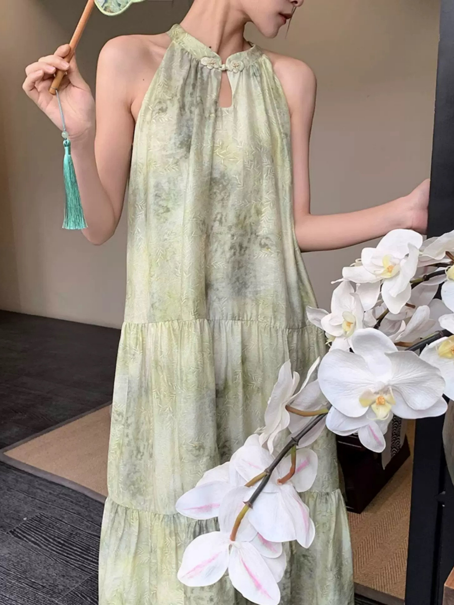 Yu Ceng Halter Neck Back Ribbon Tie Dress