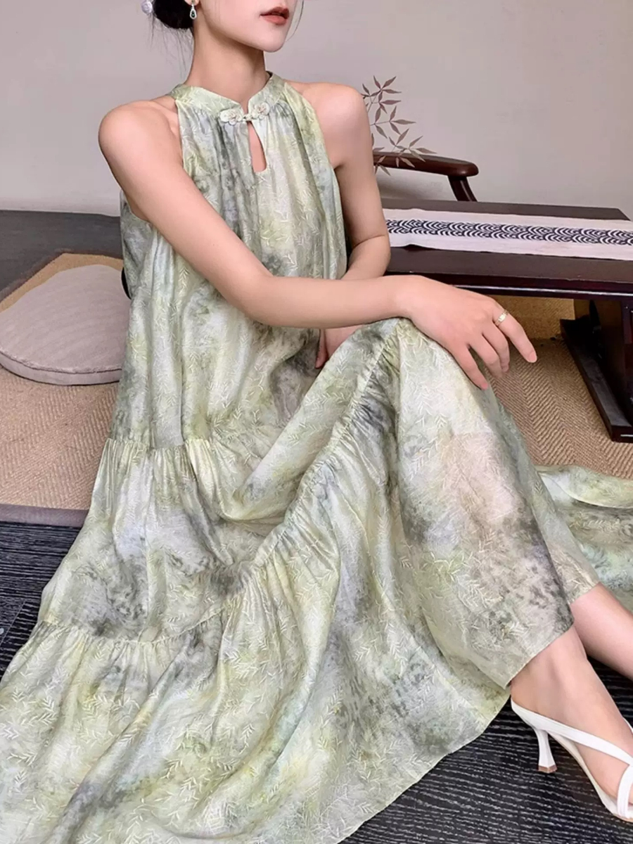 Yu Ceng Halter Neck Back Ribbon Tie Dress