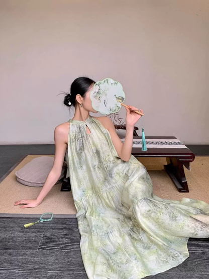 Yu Ceng Halter Neck Back Ribbon Tie Dress