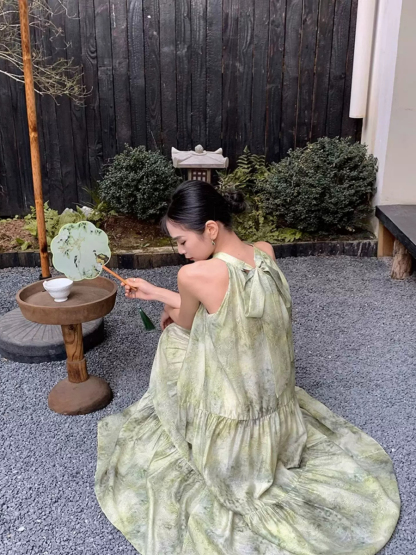 Yu Ceng Halter Neck Back Ribbon Tie Dress