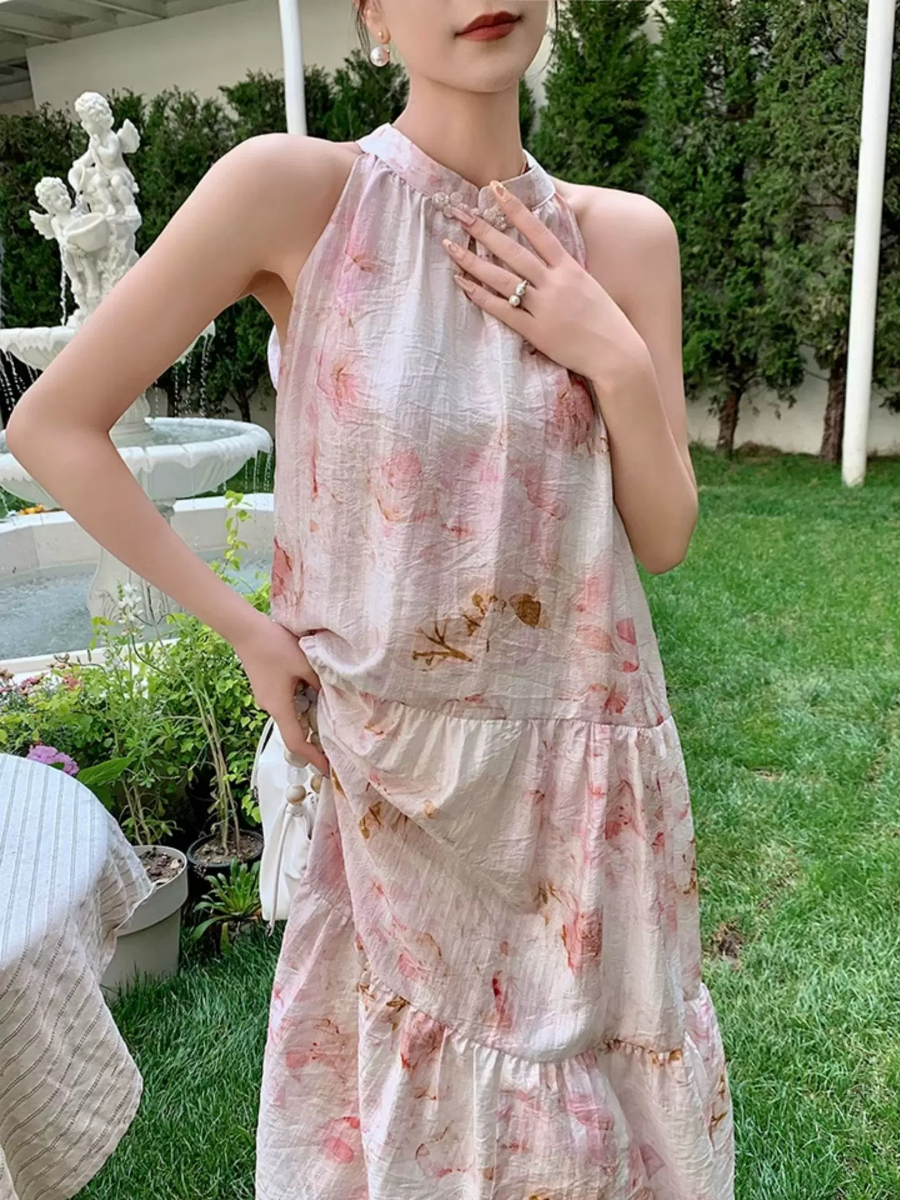 Yu Ceng Halter Neck Back Ribbon Tie Dress