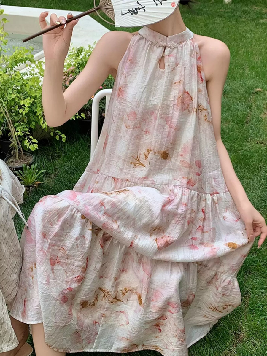 Yu Ceng Halter Neck Back Ribbon Tie Dress