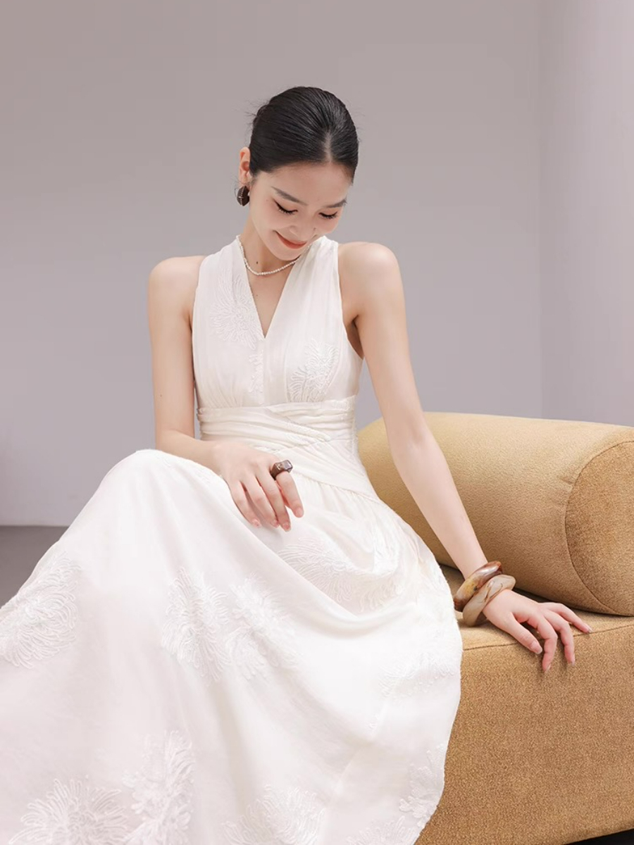 Maralyn Halter Neck Graceful Embroided Dress