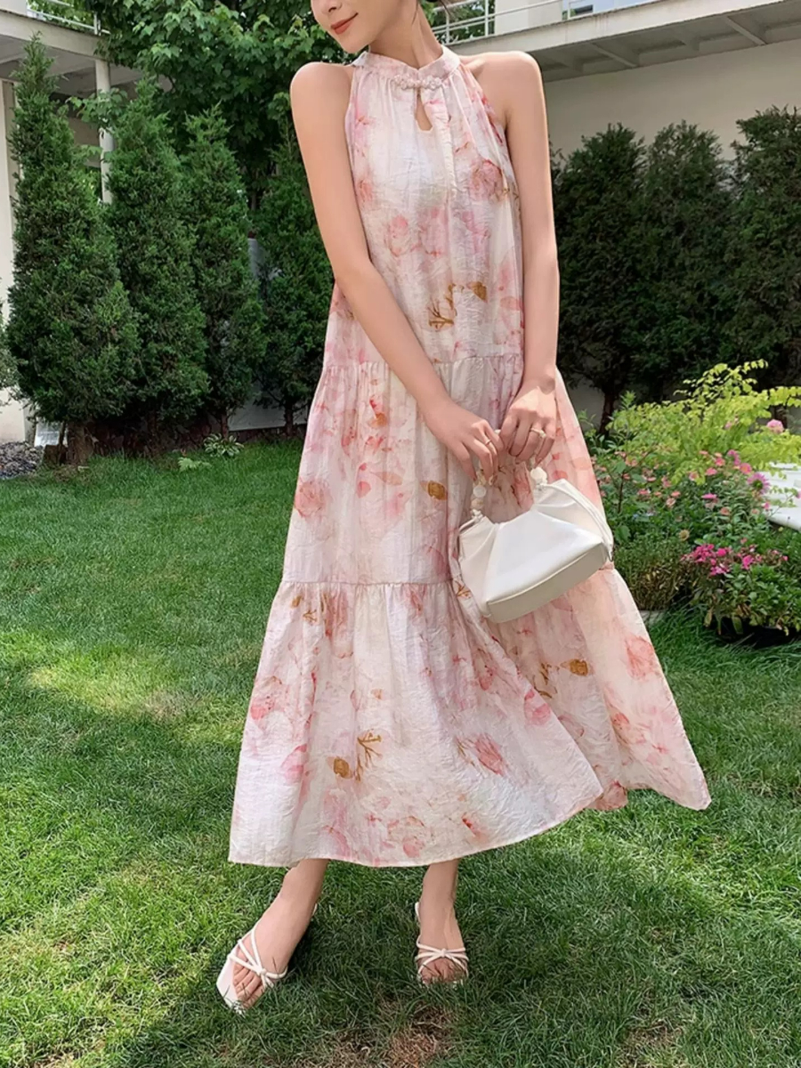 Yu Ceng Halter Neck Back Ribbon Tie Dress