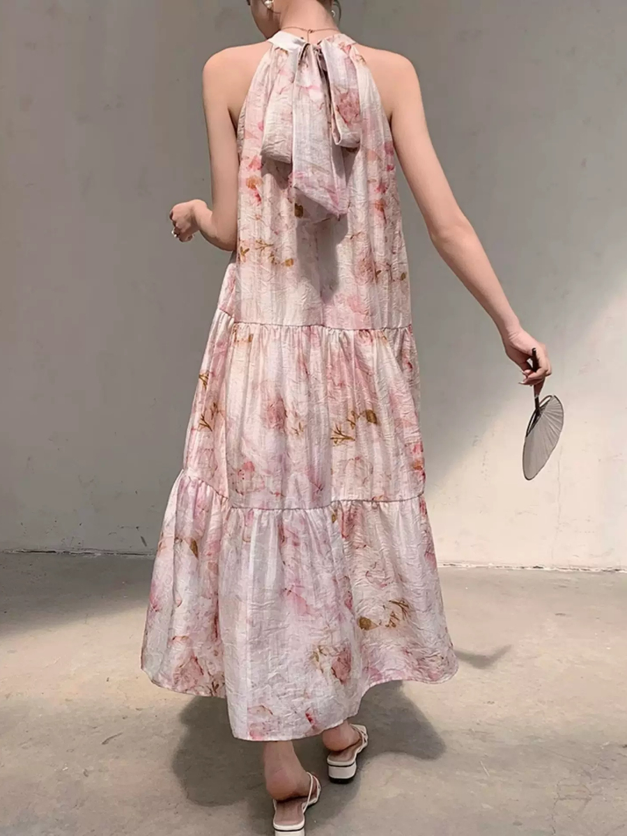 Yu Ceng Halter Neck Back Ribbon Tie Dress