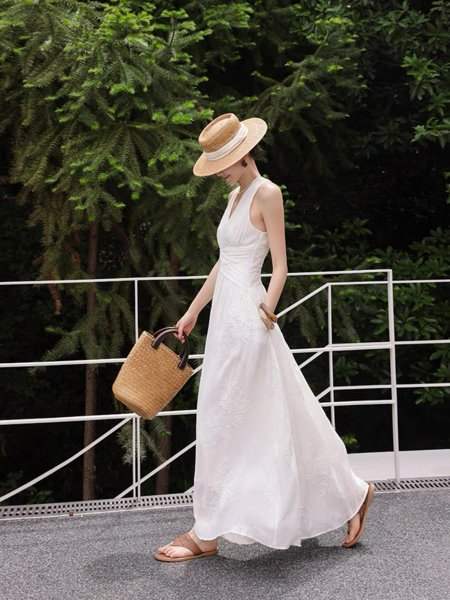 Maralyn Halter Neck Graceful Embroided Dress