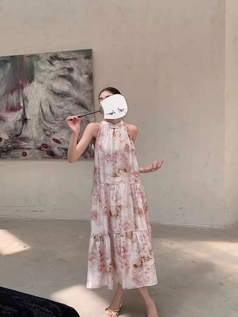 Yu Ceng Halter Neck Back Ribbon Tie Dress