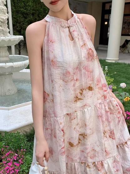 Yu Ceng Halter Neck Back Ribbon Tie Dress