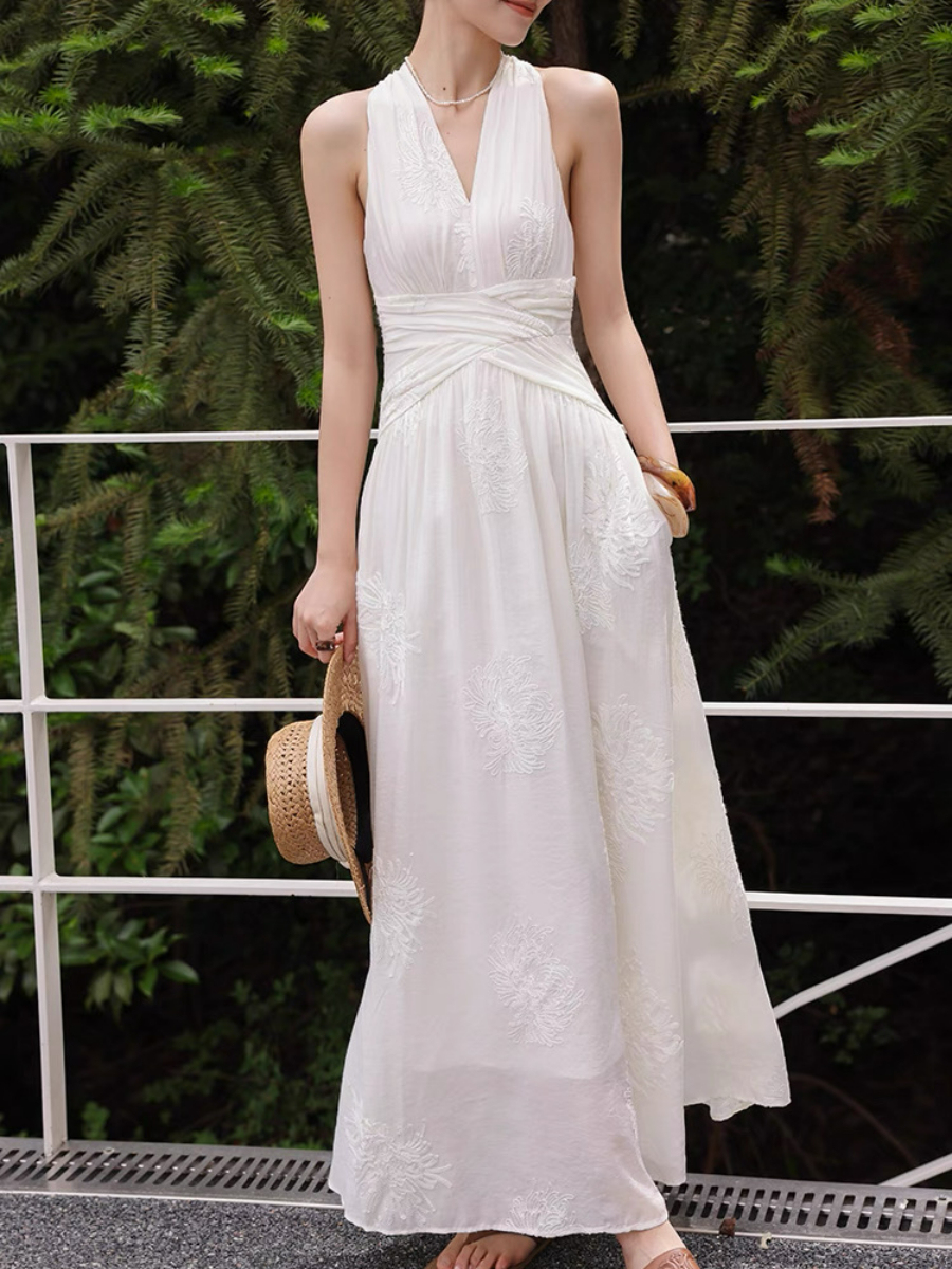 Maralyn Halter Neck Graceful Embroided Dress