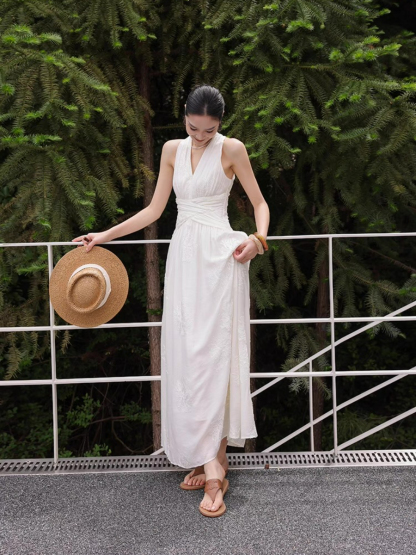 Maralyn Halter Neck Graceful Embroided Dress