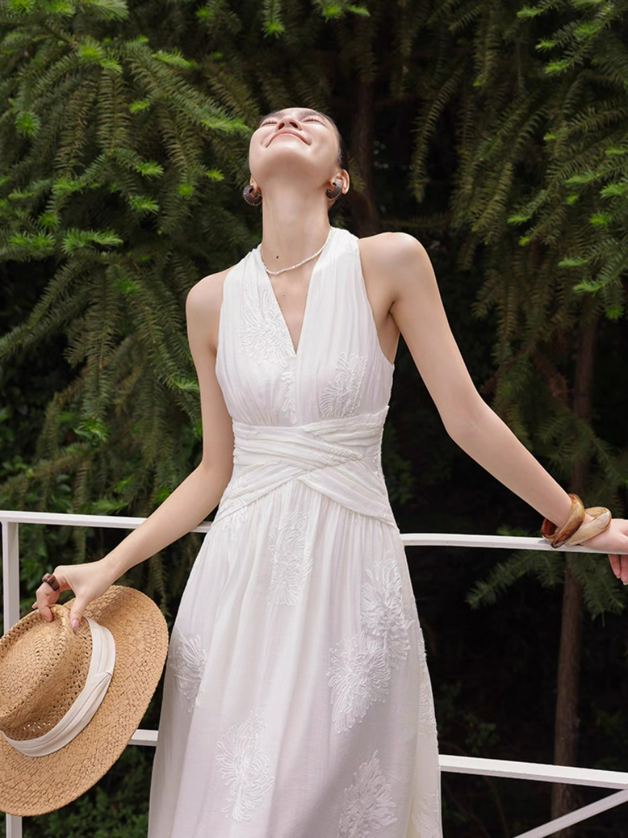 Maralyn Halter Neck Graceful Embroided Dress