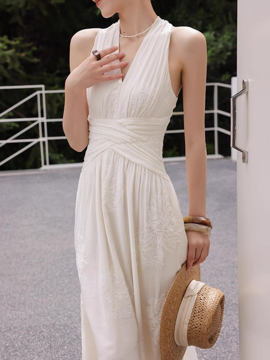 Maralyn Halter Neck Graceful Embroided Dress