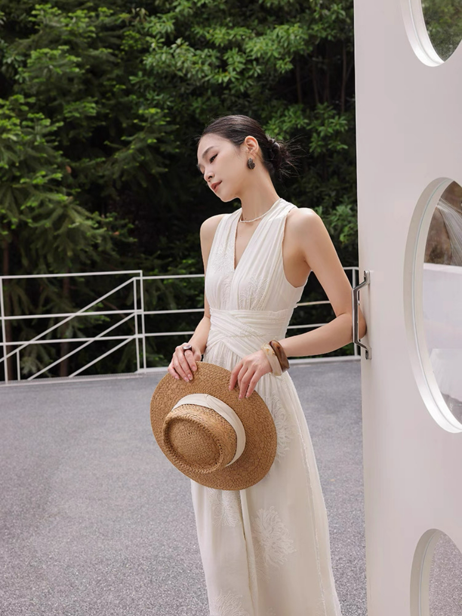 Maralyn Halter Neck Graceful Embroided Dress