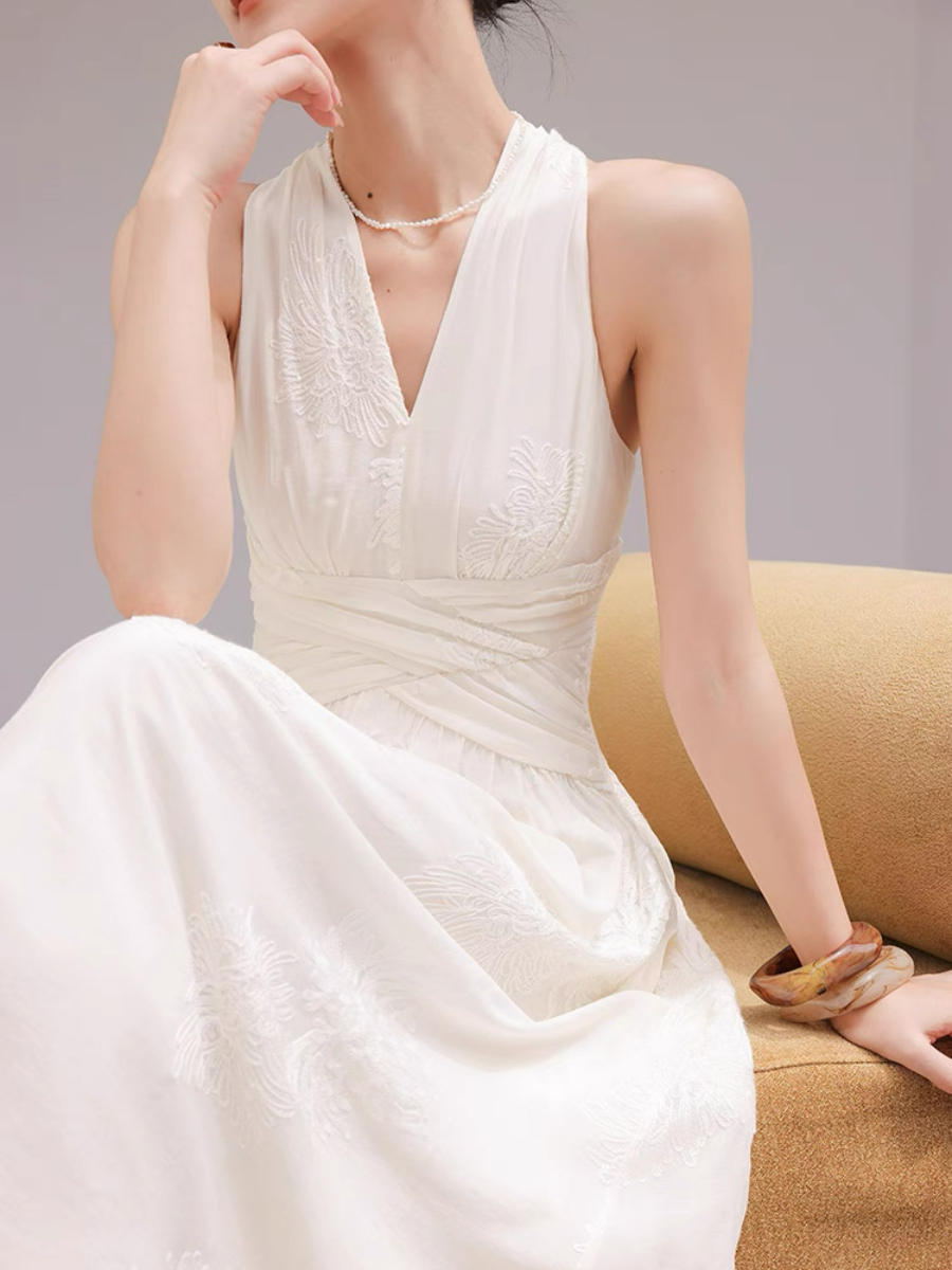 Maralyn Halter Neck Graceful Embroided Dress