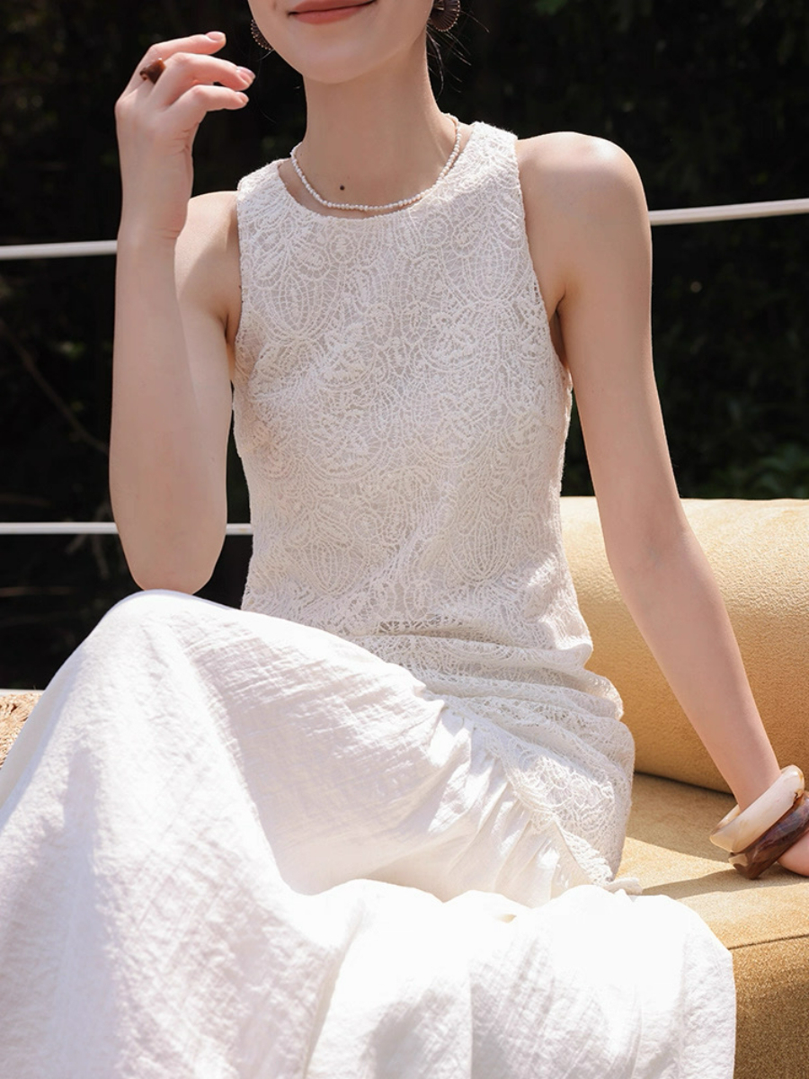 Mariela Lace Trim Round Neck Dress