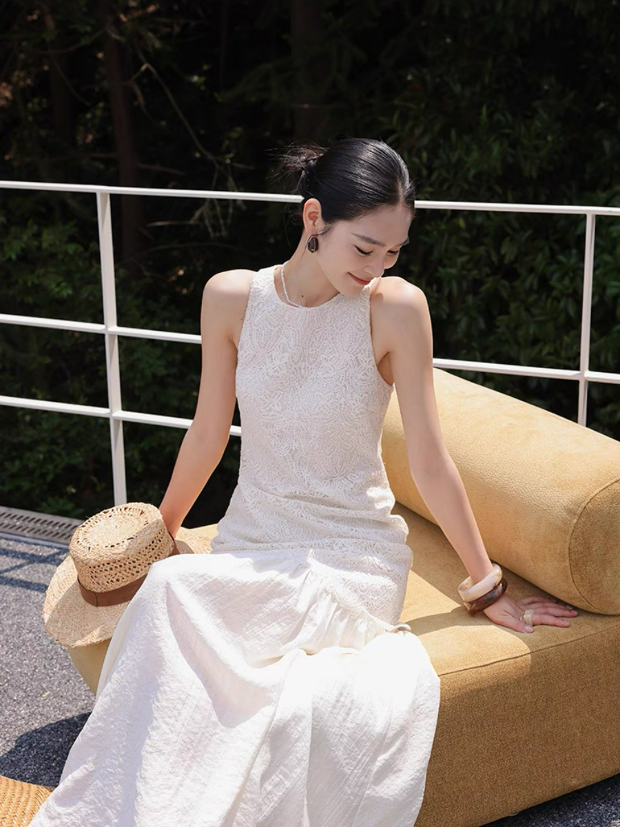 Mariela Lace Trim Round Neck Dress