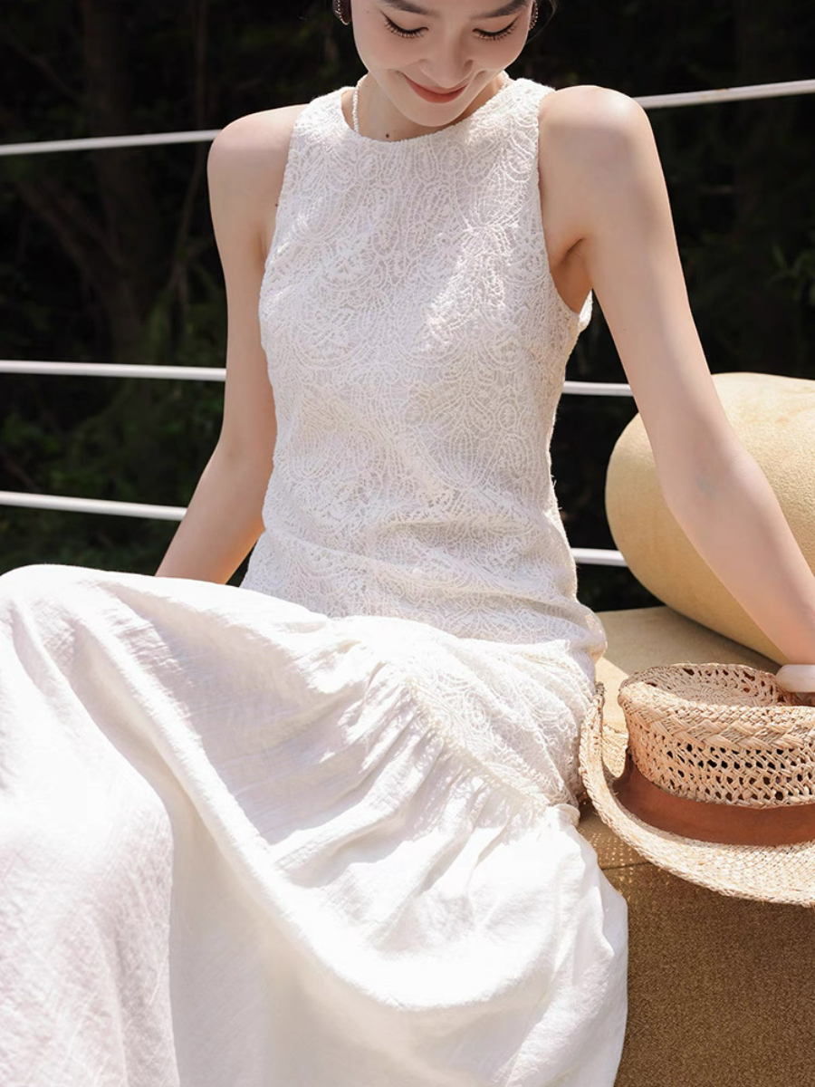 Mariela Lace Trim Round Neck Dress