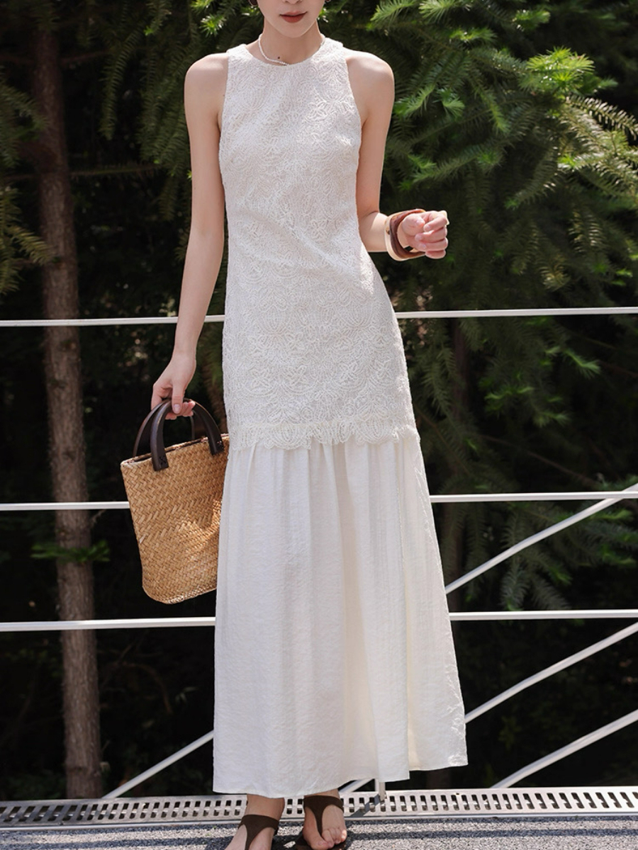 Mariela Lace Trim Round Neck Dress