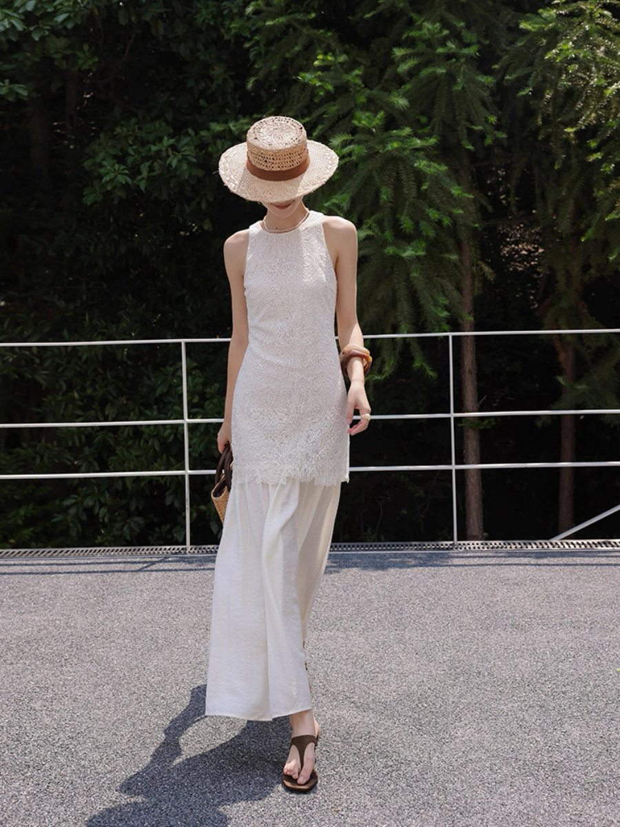 Mariela Lace Trim Round Neck Dress