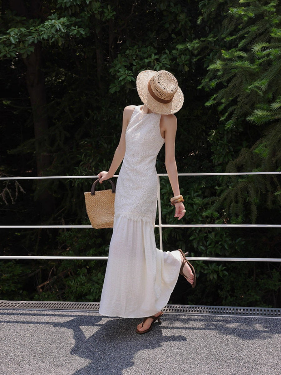 Mariela Lace Trim Round Neck Dress