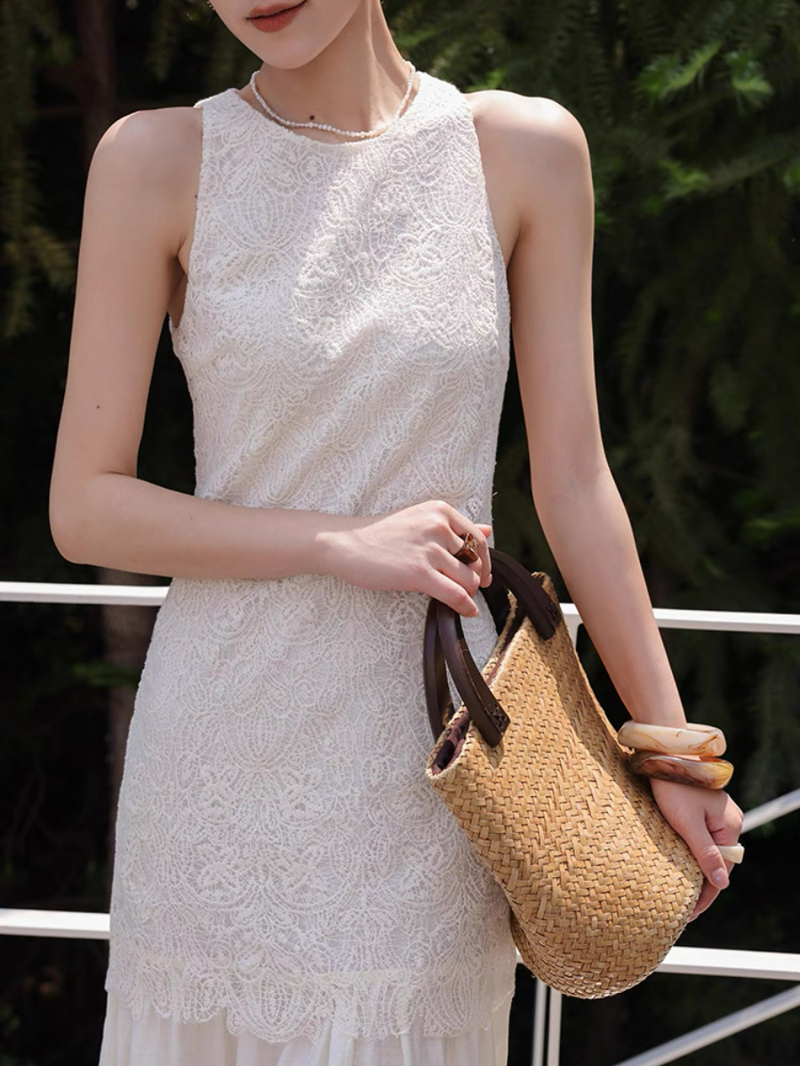 Mariela Lace Trim Round Neck Dress