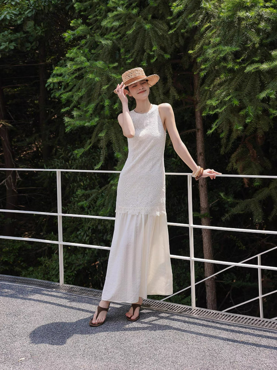 Mariela Lace Trim Round Neck Dress