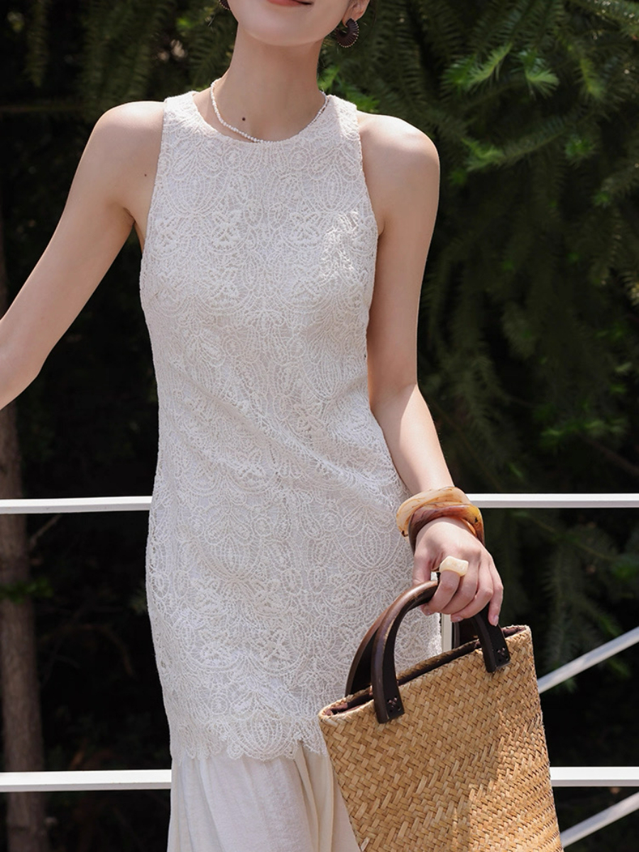 Mariela Lace Trim Round Neck Dress