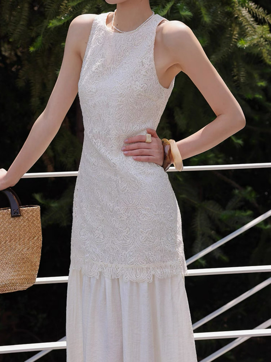 Mariela Lace Trim Round Neck Dress