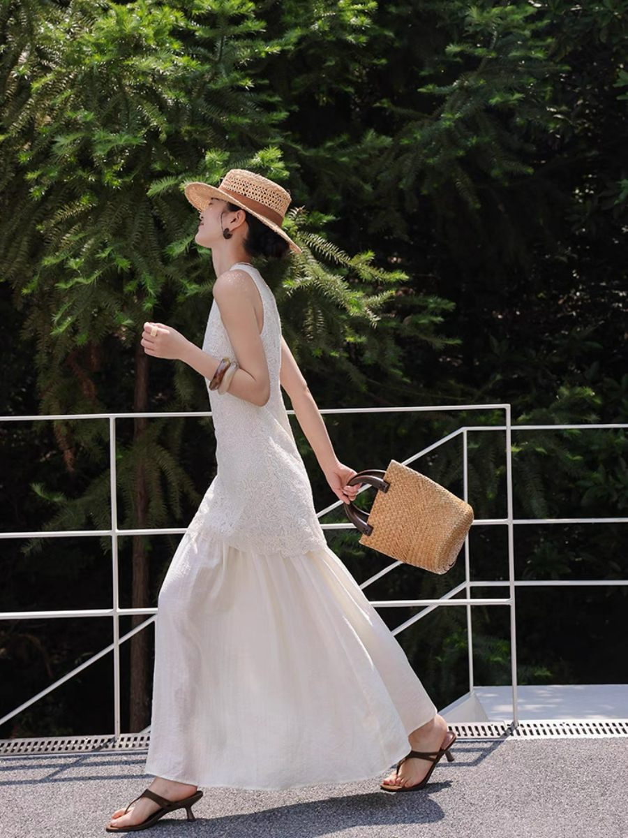 Mariela Lace Trim Round Neck Dress