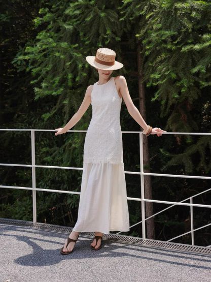 Mariela Lace Trim Round Neck Dress