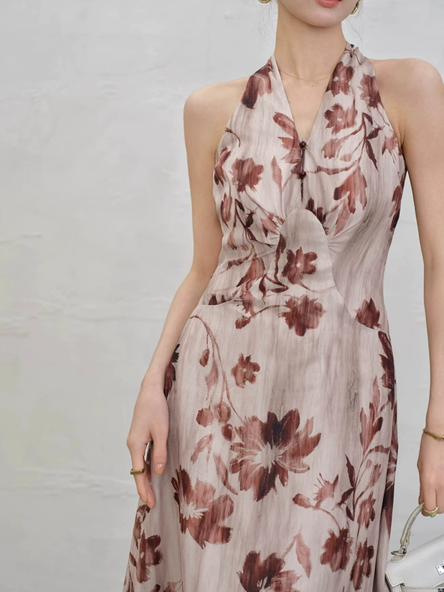 Ye En Halter Neck Floral Dress