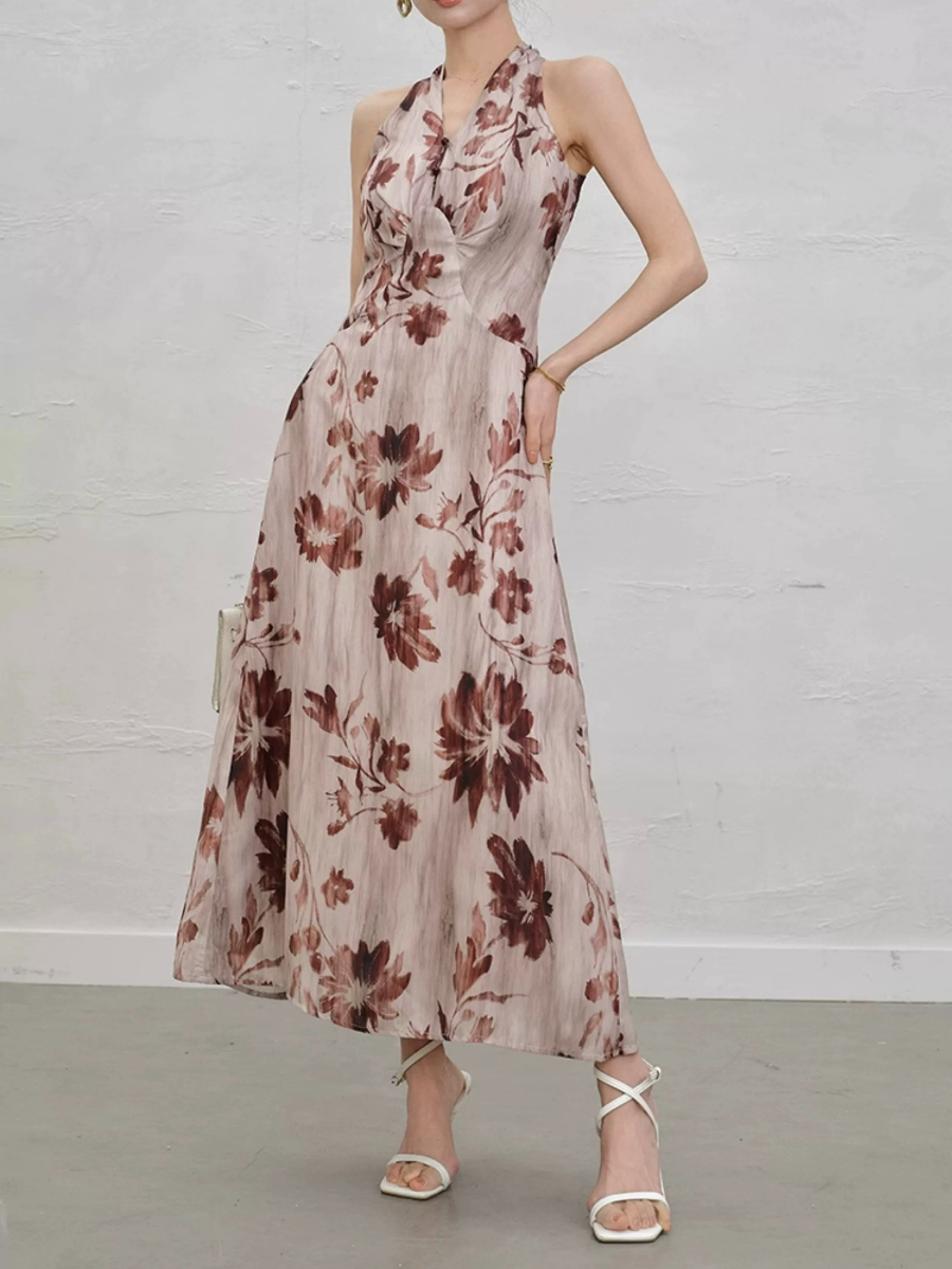 Ye En Halter Neck Floral Dress