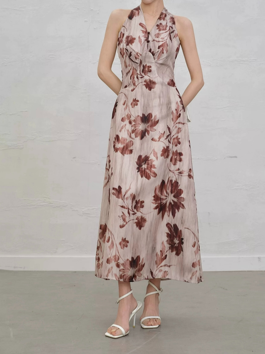Ye En Halter Neck Floral Dress