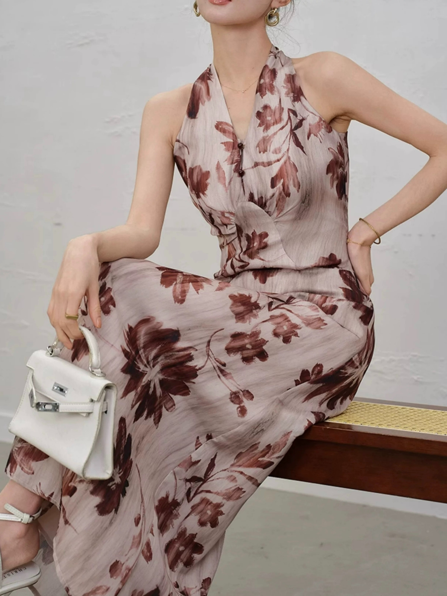 Ye En Halter Neck Floral Dress