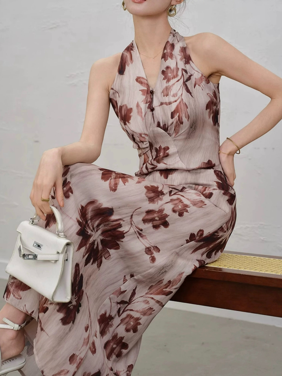 Ye En Halter Neck Floral Dress