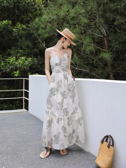 Margey Feather Print Cami Dress
