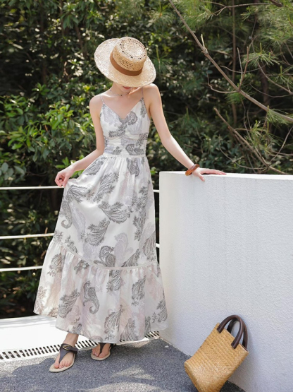 Margey Feather Print Cami Dress