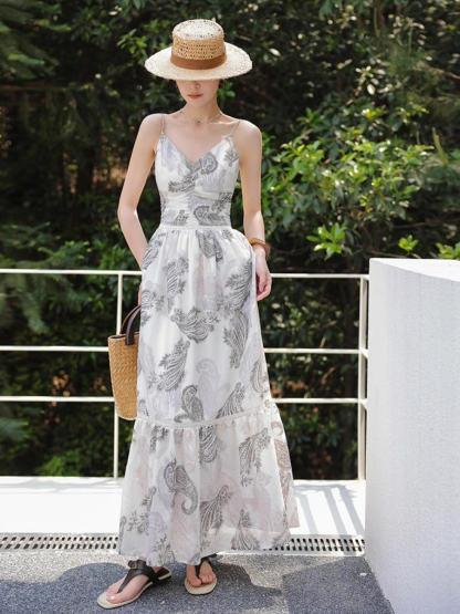 Margey Feather Print Cami Dress