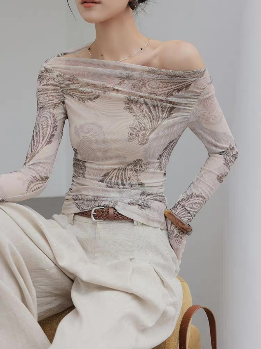 Marquise Feather Print Two Way Top (One/ Off Shoulder)