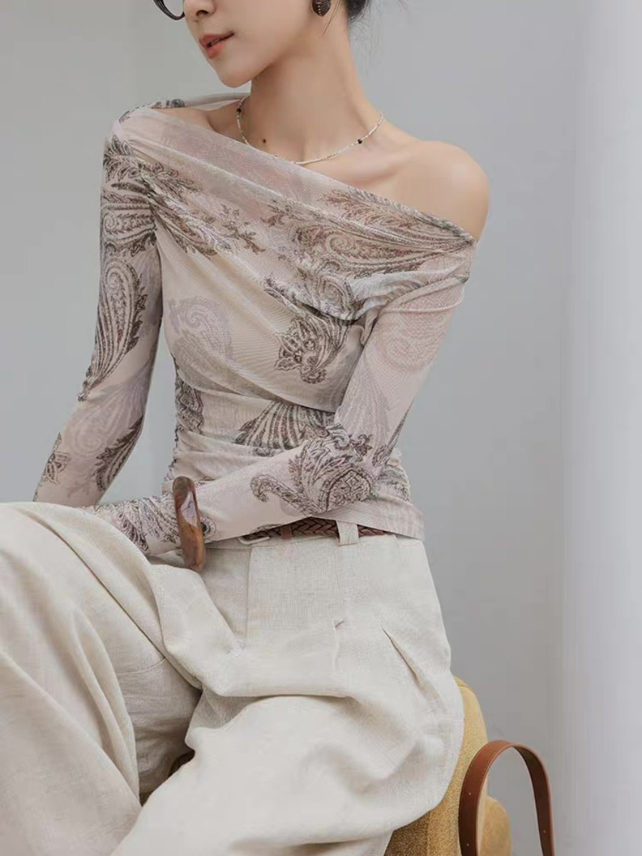 Marquise Feather Print Two Way Top (One/ Off Shoulder)