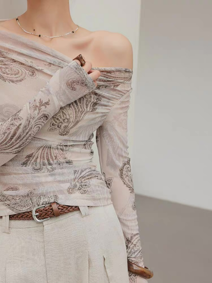 Marquise Feather Print Two Way Top (One/ Off Shoulder)