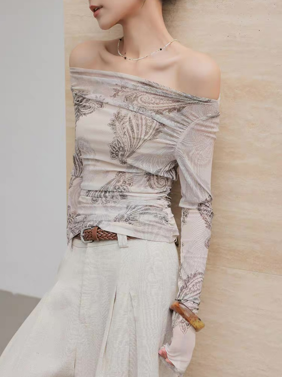 Marquise Feather Print Two Way Top (One/ Off Shoulder)