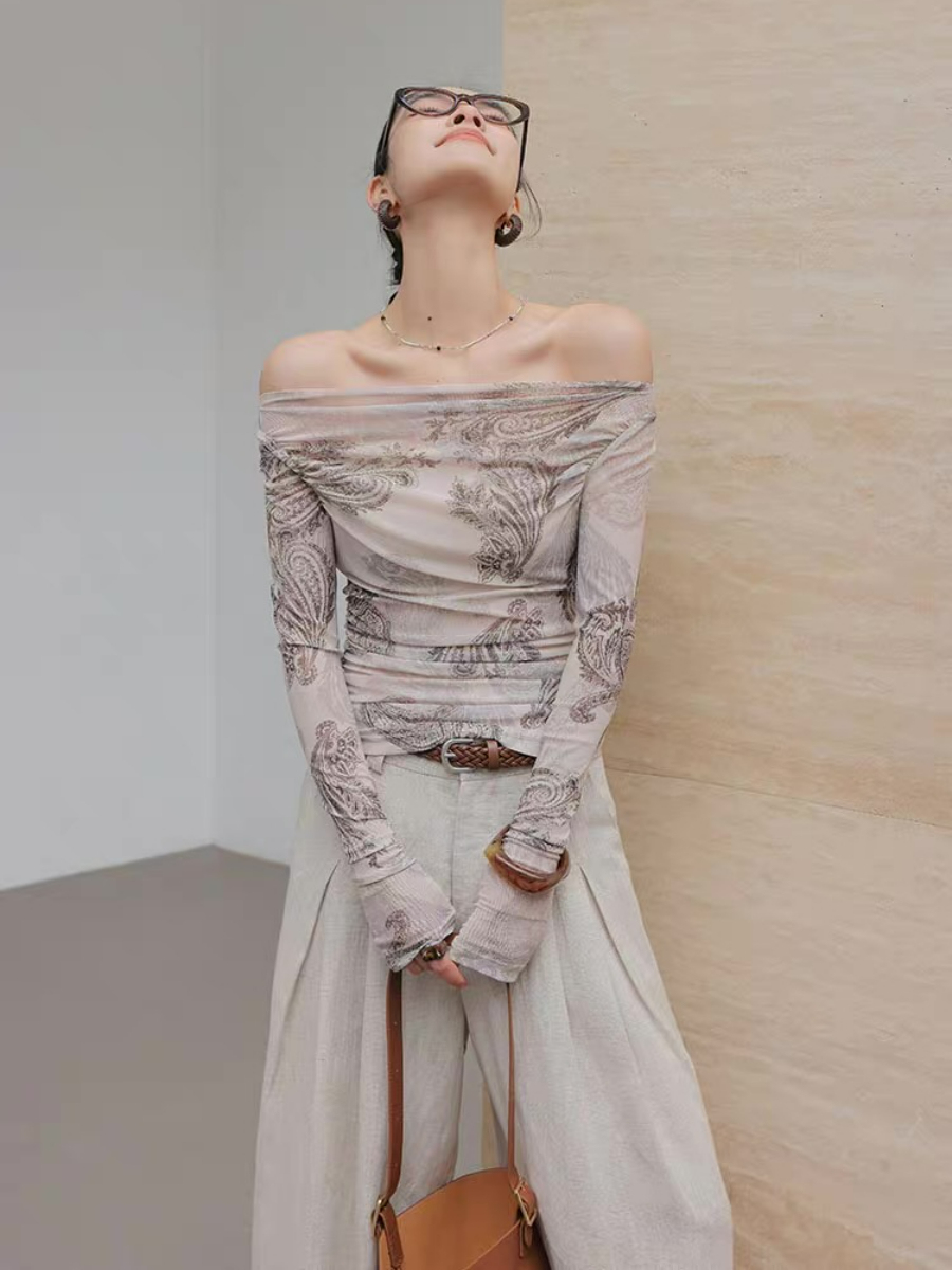 Marquise Feather Print Two Way Top (One/ Off Shoulder)