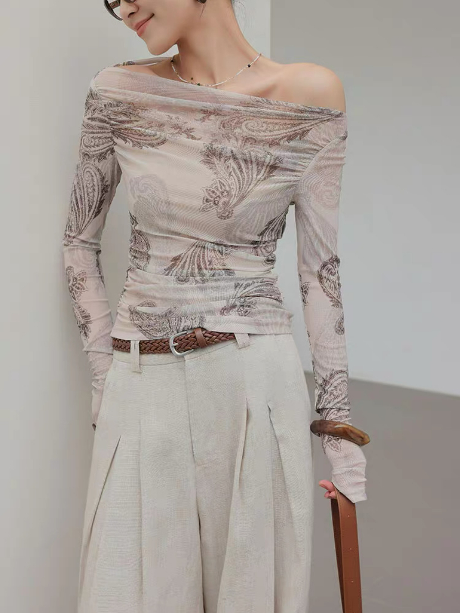 Marquise Feather Print Two Way Top (One/ Off Shoulder)