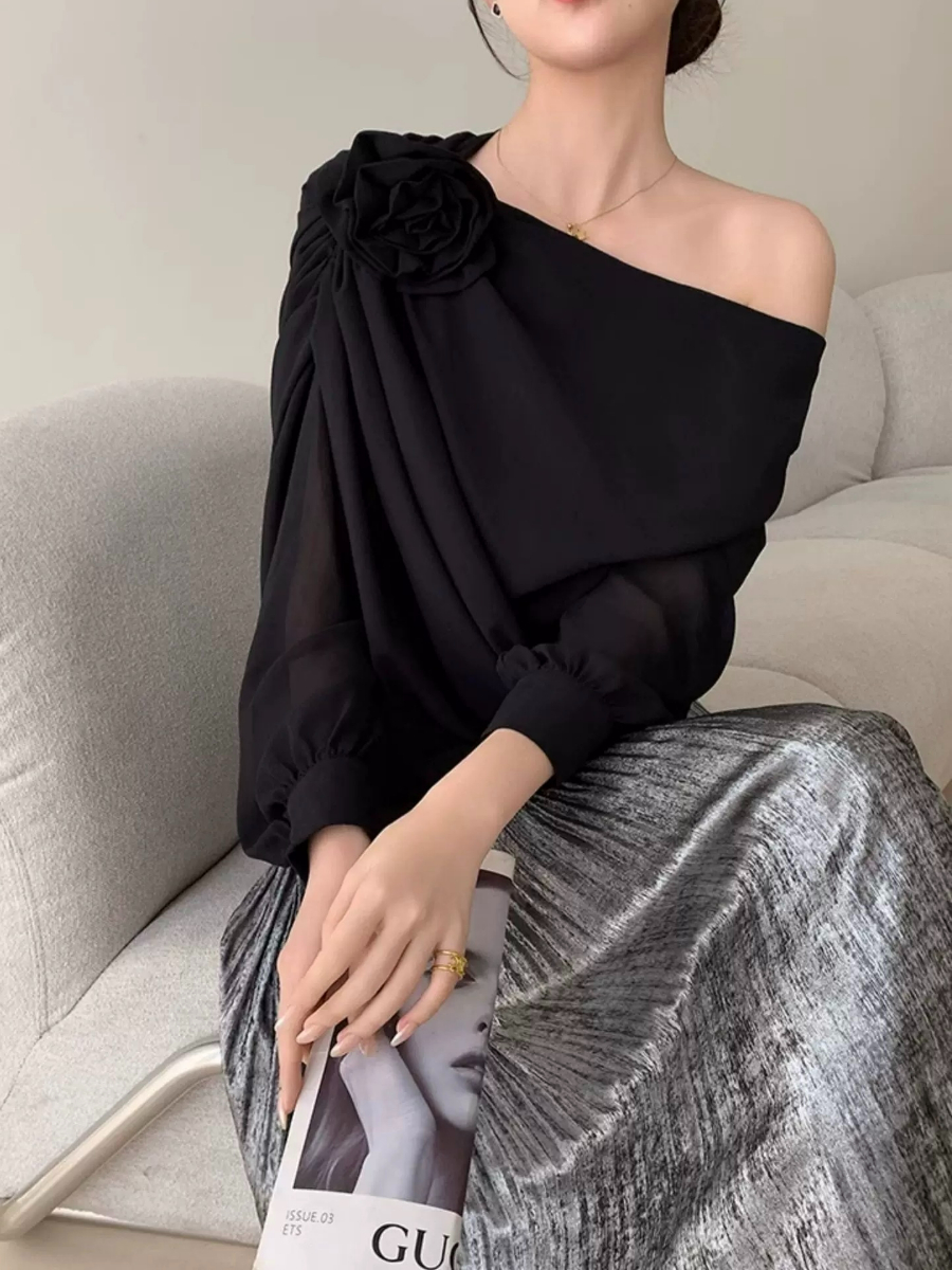 Yanelis One Shoulder Chiffon Top